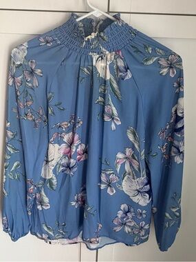 Yumi Kim Blue Floral Smocked-Neck Long Sleeve Blouse